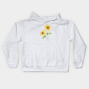 2 yellow sunflowers ink and watercolor Kids Hoodie